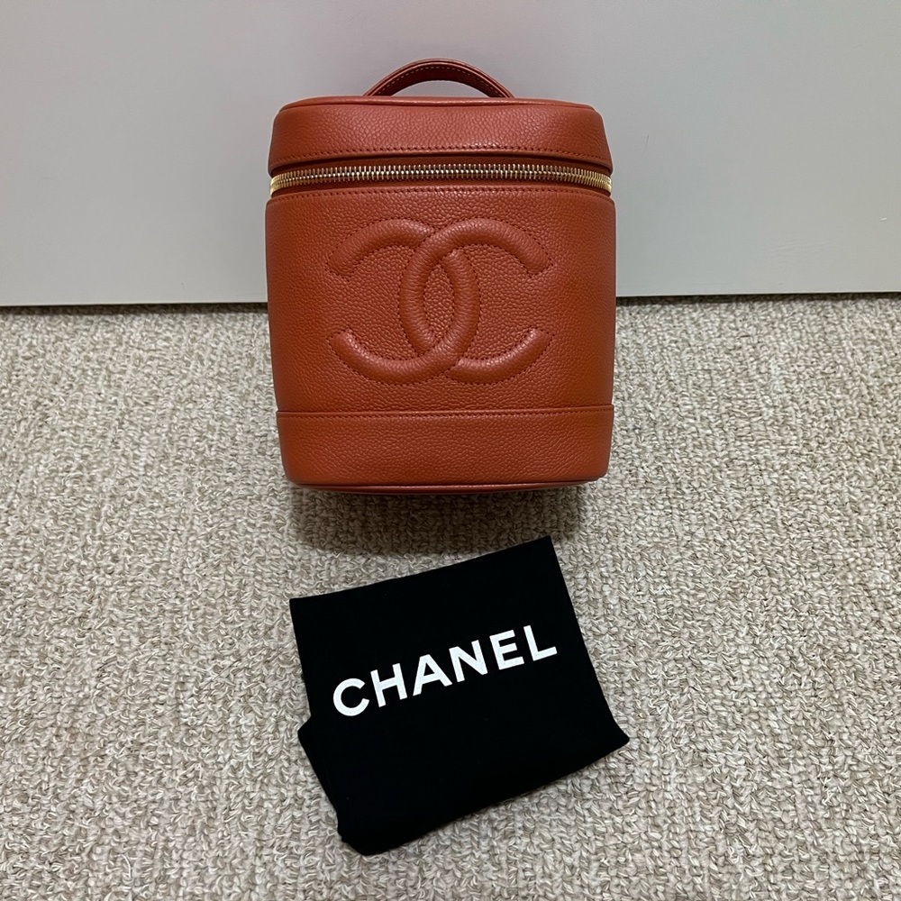Chanel CC Caviar Vanity Case Vintage Timeless Orange Leather Top Handle Bag